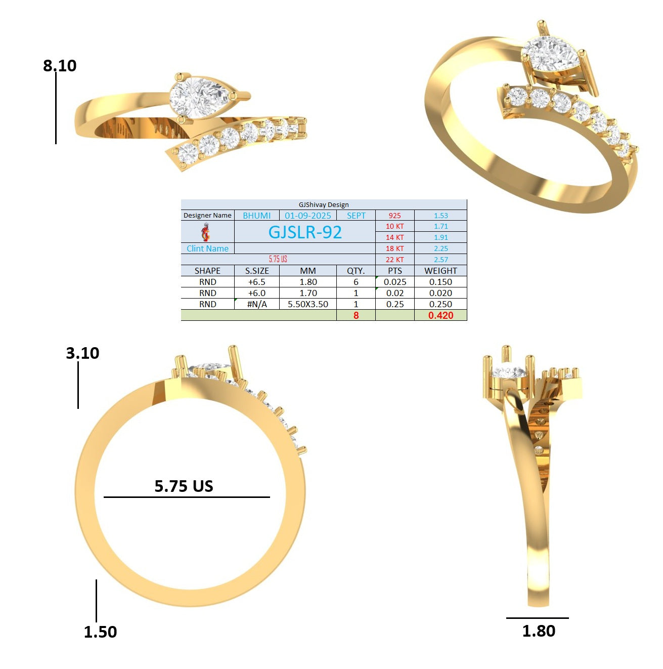 .42 Ct. Pear Diamond Open Bypass Ring (GJSLR-092) 16
