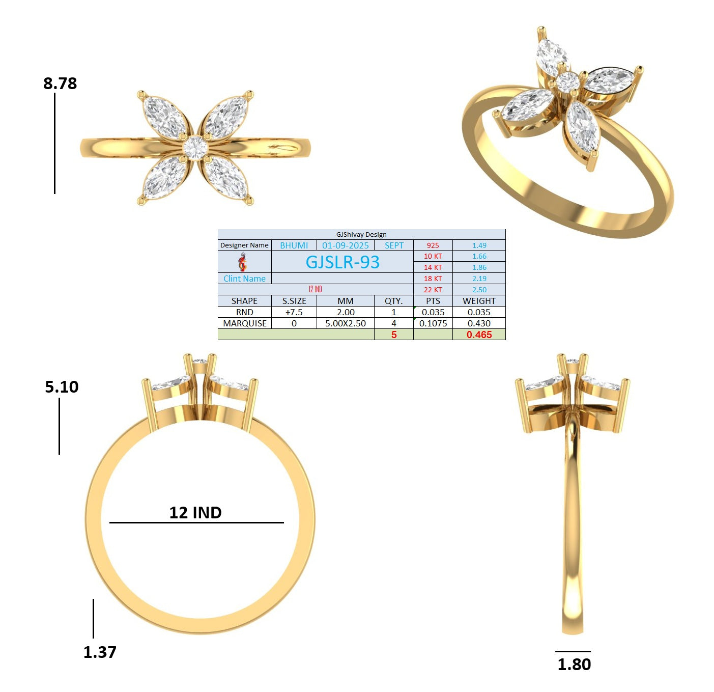 .47 Ct. Marquise Diamond Floral Cluster Ring (GJSLR-093) 16