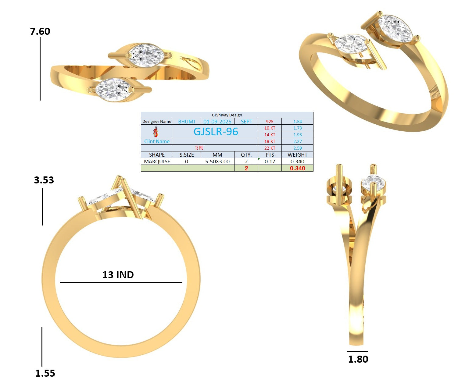 .34 Ct. Open Bypass Marquise Diamond Ring (GJSLR-096) 16