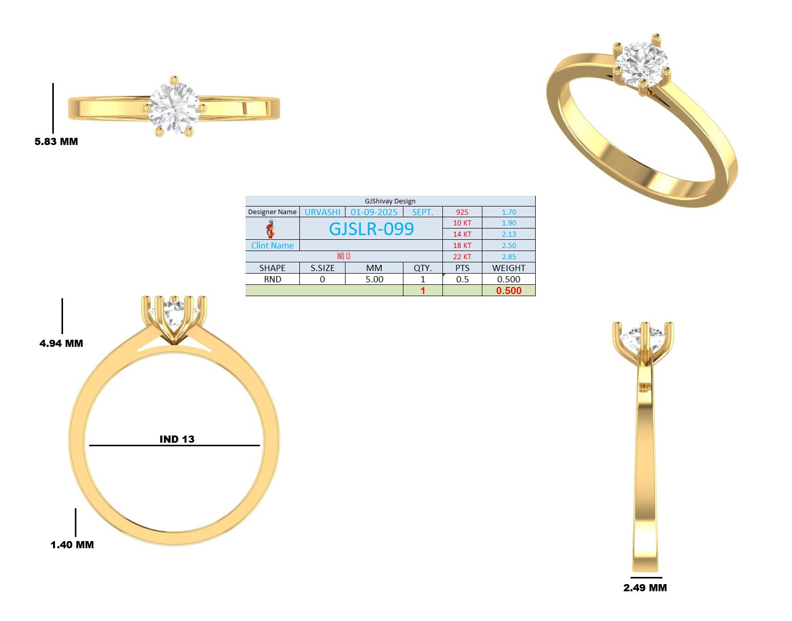 .50 Ct. Classic Round Solitaire Diamond Ring (GJSLR-099) 16