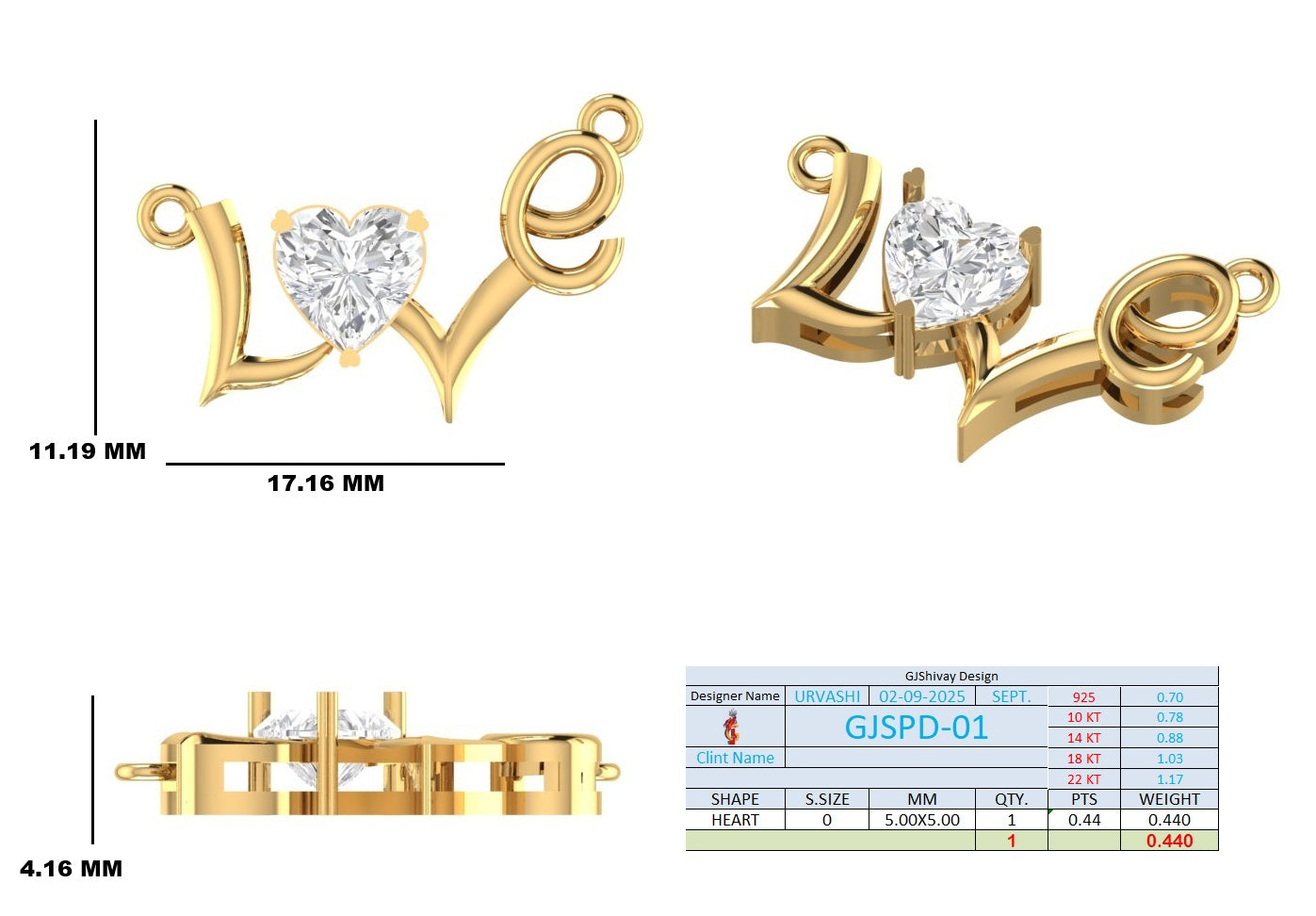 .45 Ct. Heart Diamond LOVE Pendant Necklace (GJSPD-01) 10