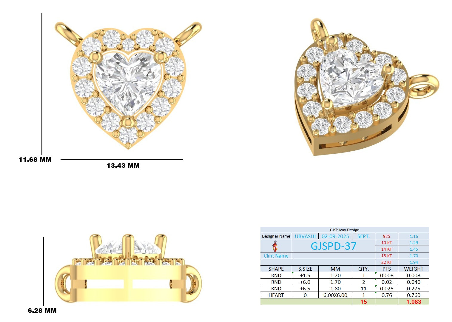1.10 Ct. Heart Diamond Halo Pendant Necklace (GJSPD-37) 10