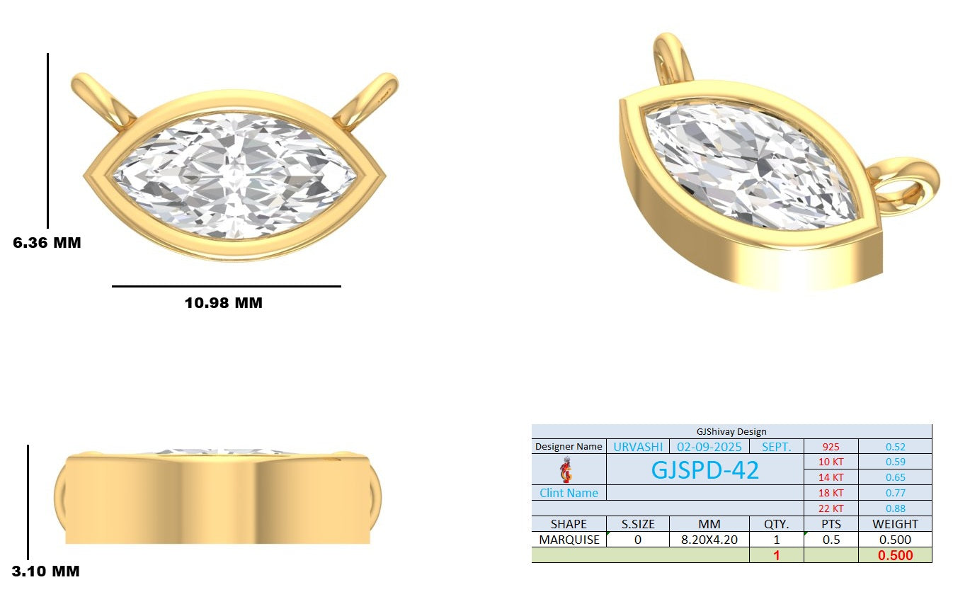.50 Ct. Marquise Diamond Solitaire Pendant Necklace in Bezel Setting (GJSPD-42) 10