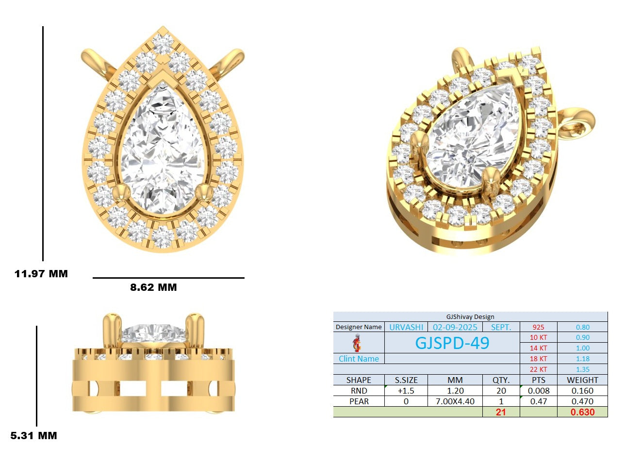 .60 Ct. Pear-Shaped Diamond Double Halo Pendant Necklace (GJSPD-49) 10