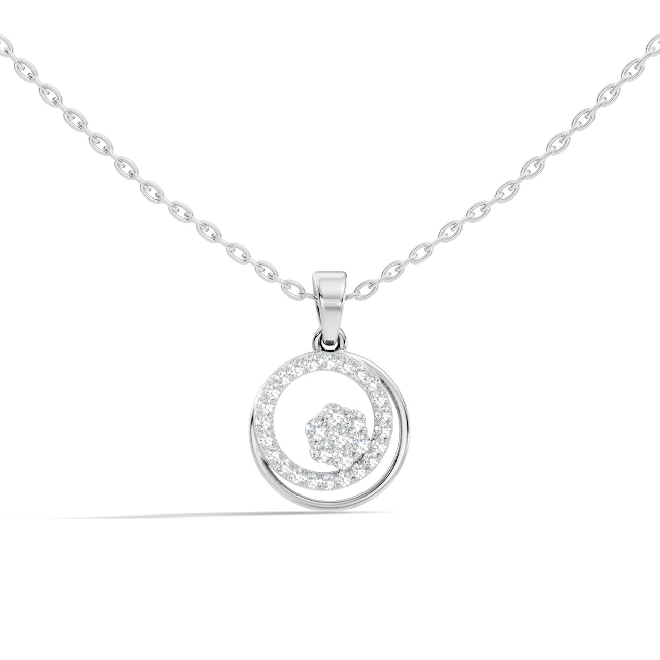 .25 Ct. Round Diamond Circle Pendant Necklace with Cluster Center (GJSPD-07)