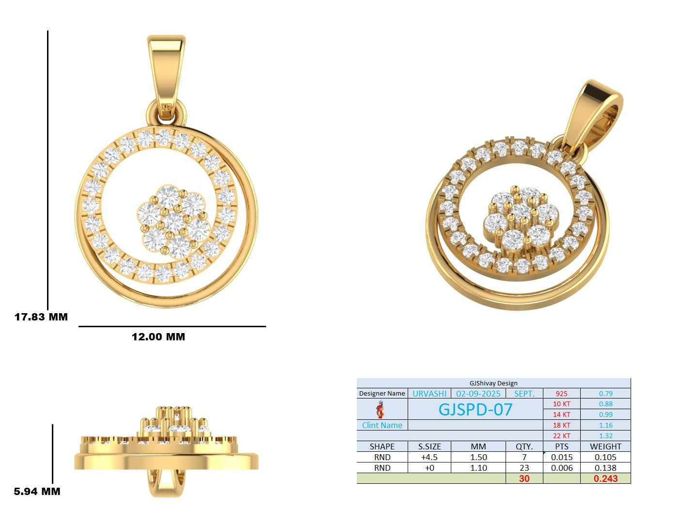 .25 Ct. Round Diamond Circle Pendant Necklace with Cluster Center (GJSPD-07) 10
