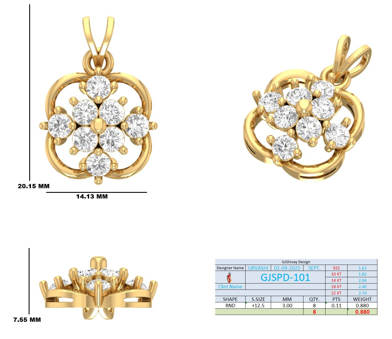 .88 Ct. Round Diamond Floral Cluster Pendant Necklace (GJSPD-101) 10