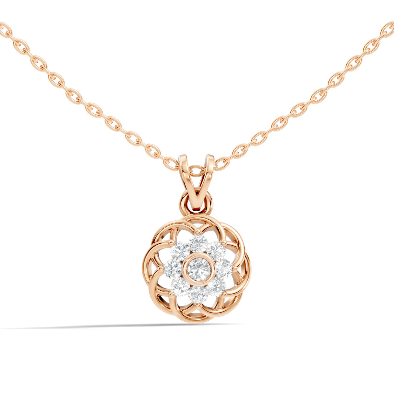 .34 Ct. Round Diamond Vintage Floral Pendant Necklace (GJSPD-102)