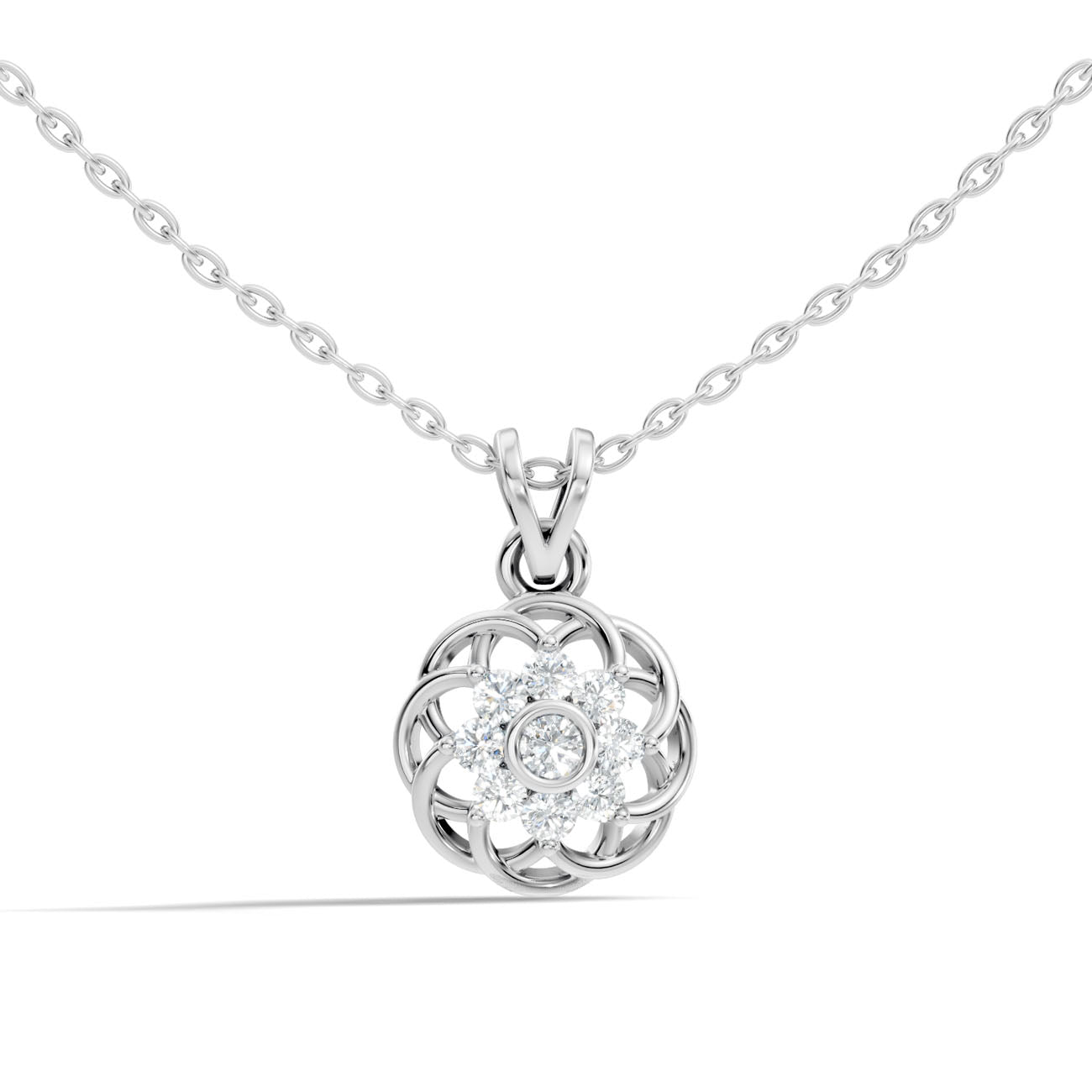 .34 Ct. Round Diamond Vintage Floral Pendant Necklace (GJSPD-102)