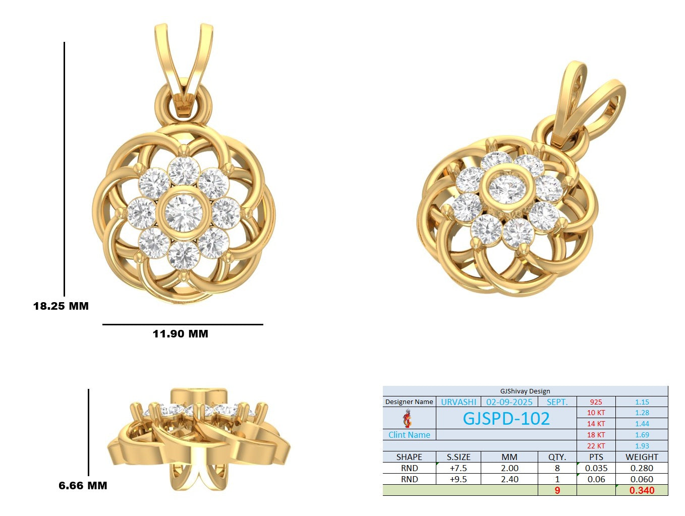 .34 Ct. Round Diamond Vintage Floral Pendant Necklace (GJSPD-102) 10