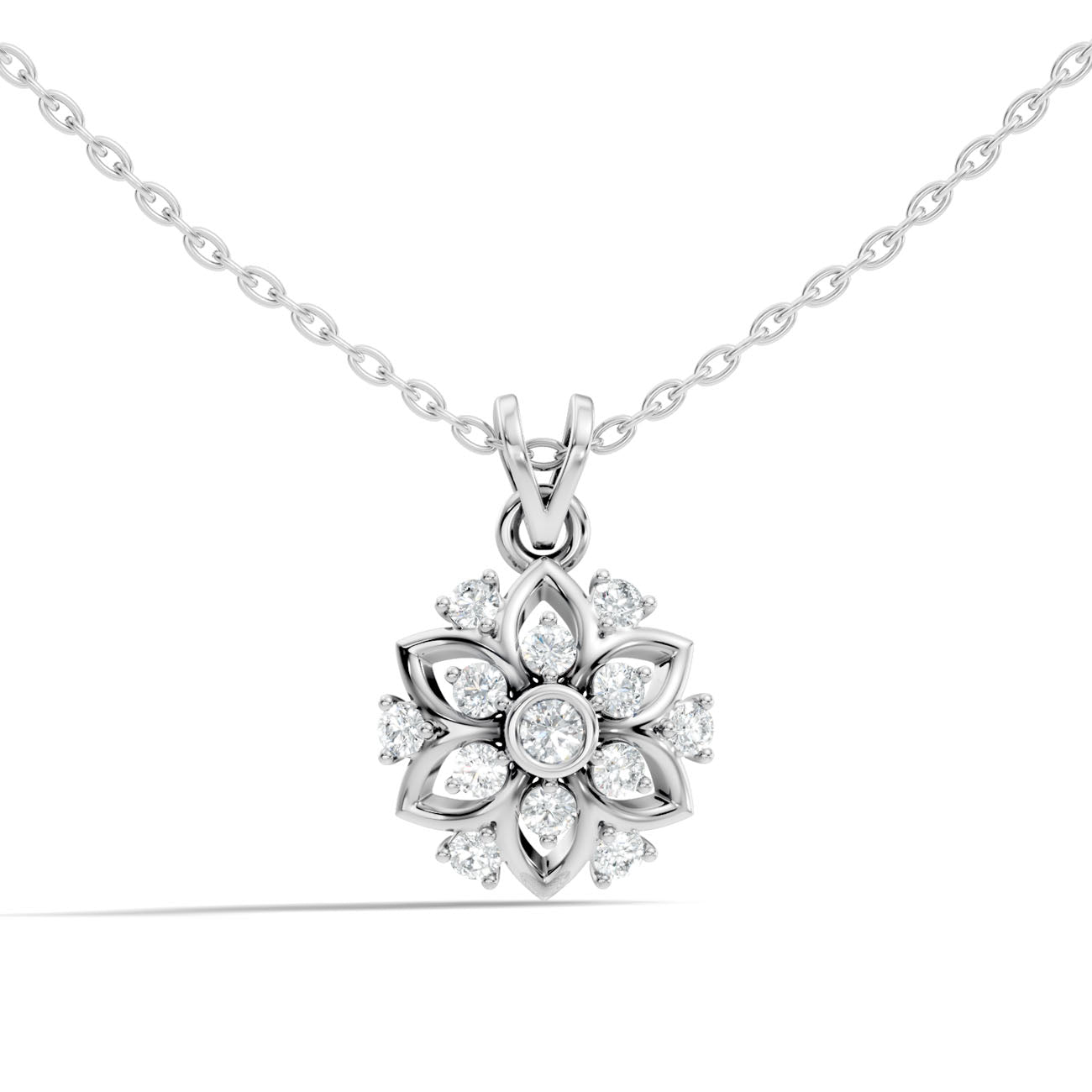 .50 Ct. Round Diamond Floral Halo Pendant Necklace (GJSPD-103)