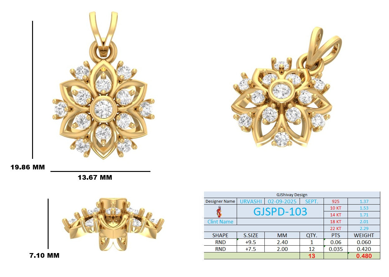 .50 Ct. Round Diamond Floral Halo Pendant Necklace (GJSPD-103) 10