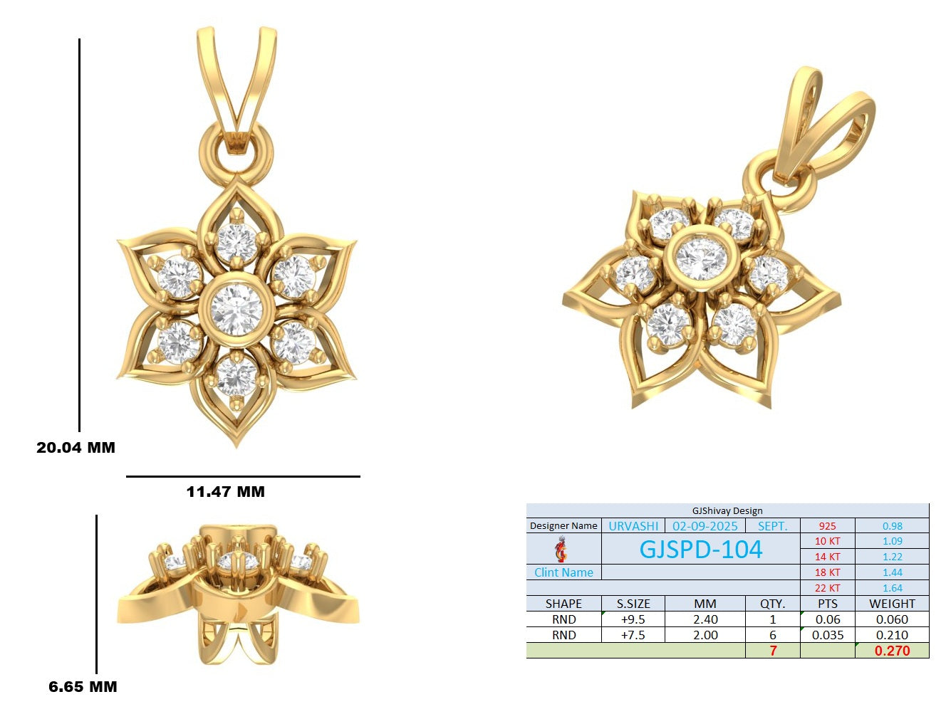 .27 Ct. Round Diamond Floral Drop Pendant Necklace (GJSPD-104) 10