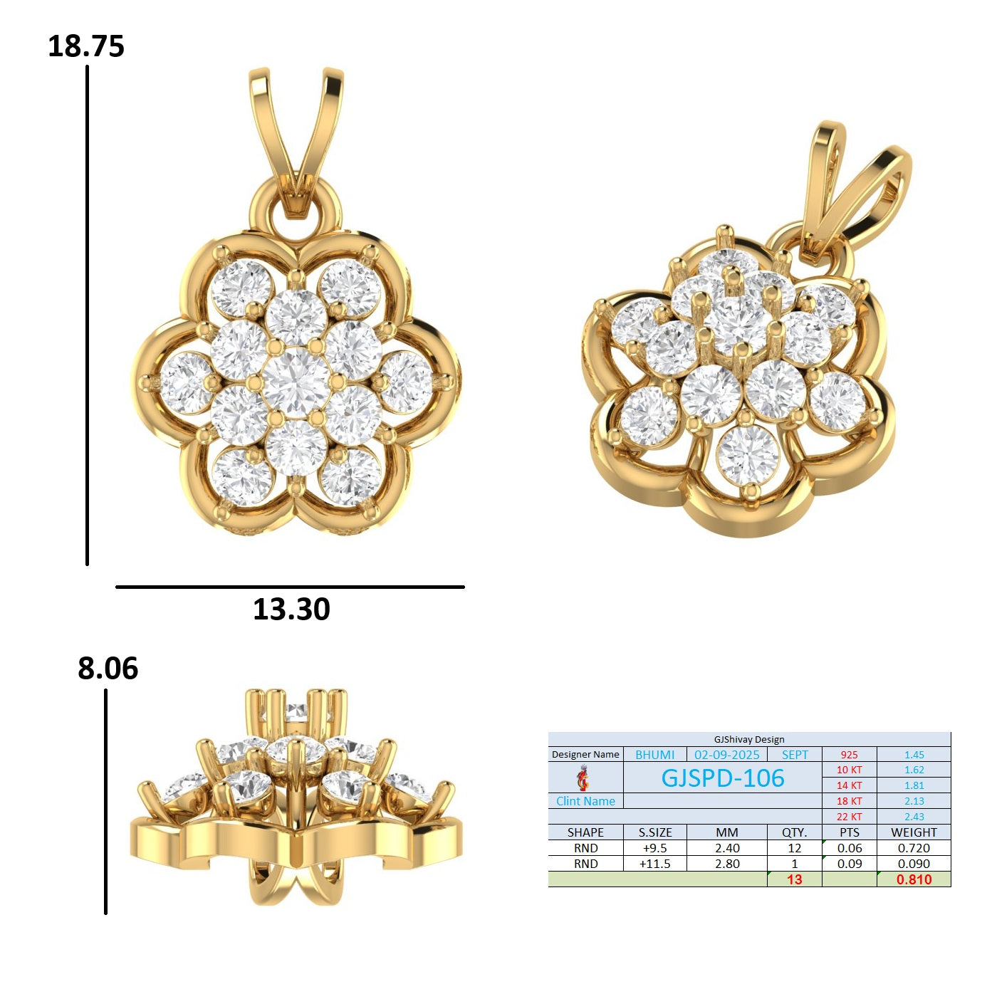 .80 Ct. Round Diamond Flower Cluster Pendant Necklace (GJSPD-106) 10