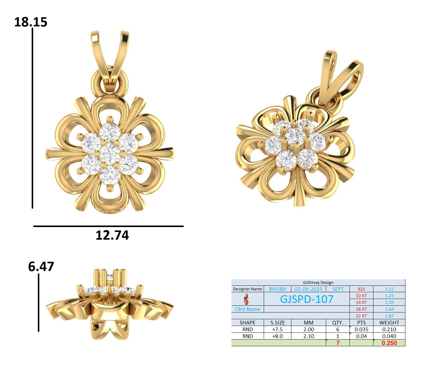 .25 Ct. Round Diamond Floral Scroll Pendant Necklace (GJSPD-107) 10