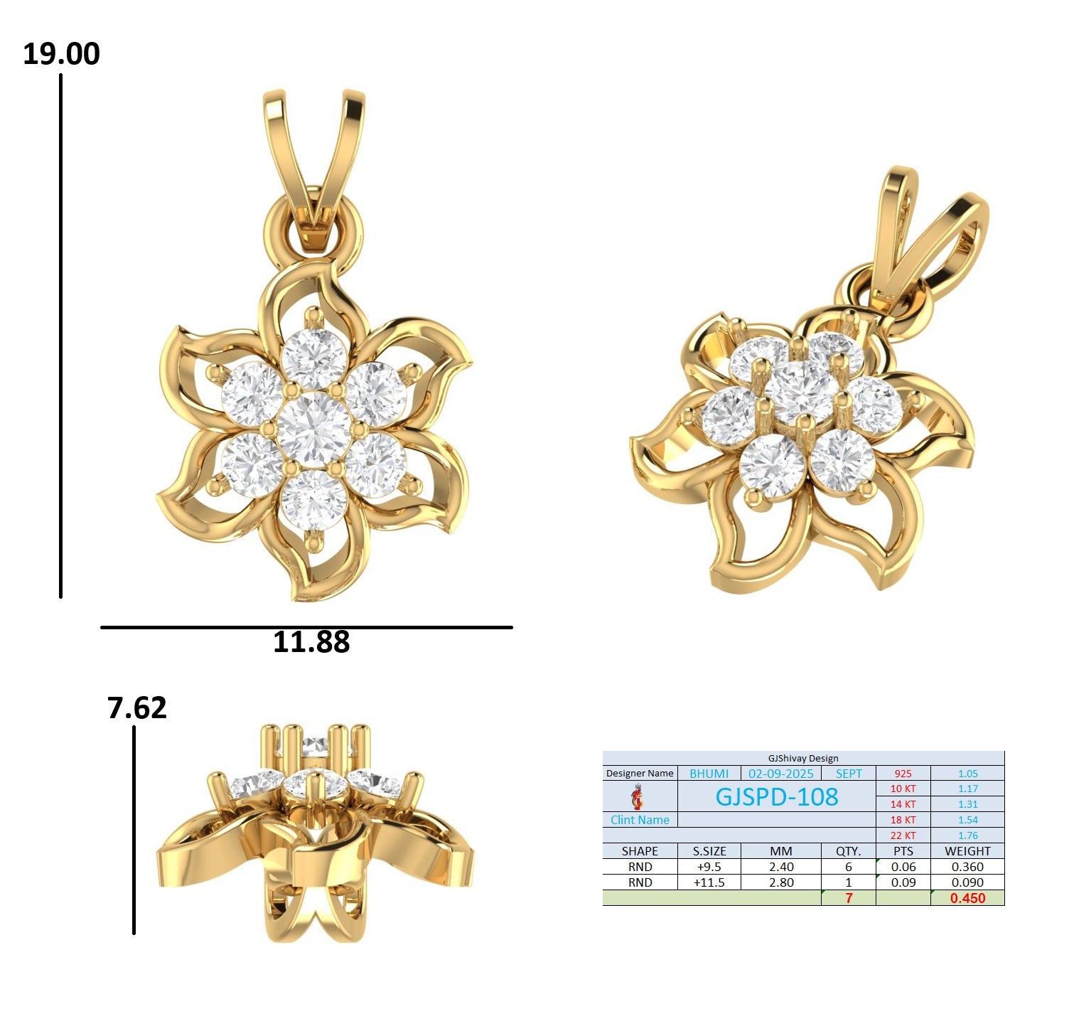 .45 Ct. Round Diamond Petal Bloom Pendant Necklace (GJSPD-108) 10