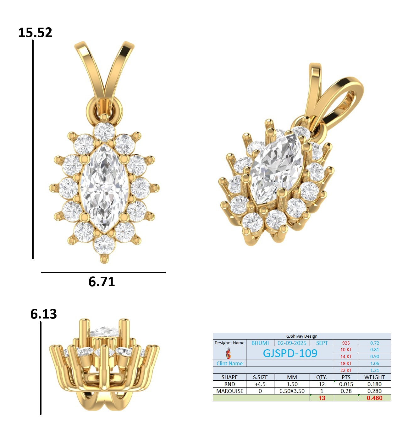 .46 Ct. Marquise Diamond Halo Pendant Necklace (GJSPD-109) 10