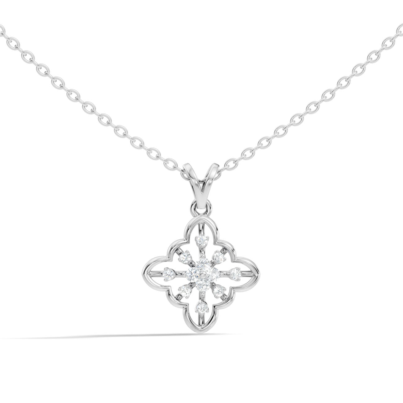 .14 Ct. Diamond Quatrefoil Flower Pendant Necklace (GJSPD-116)