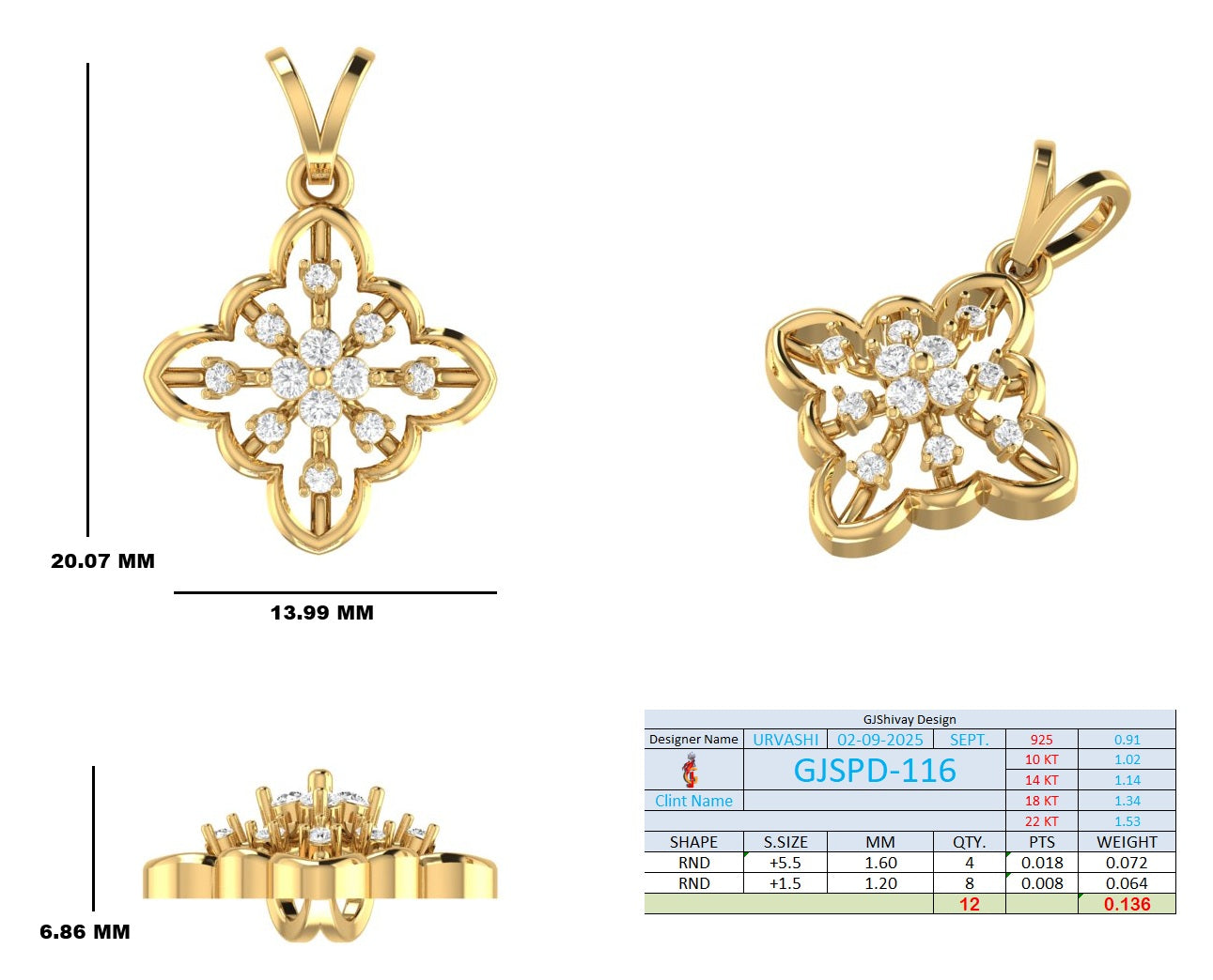 .14 Ct. Diamond Quatrefoil Flower Pendant Necklace (GJSPD-116) 10