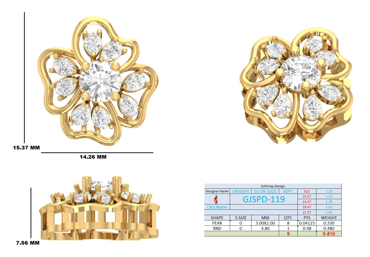 .80 Ct. Diamond Floral Cluster Pendant Necklace (GJSPD-119) 10