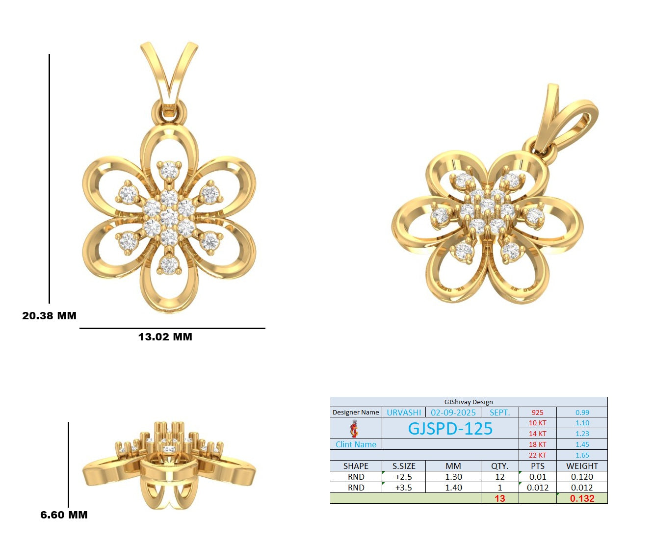 .13 Ct. Diamond Floral Cluster Pendant Necklace (GJSPD-125) 10