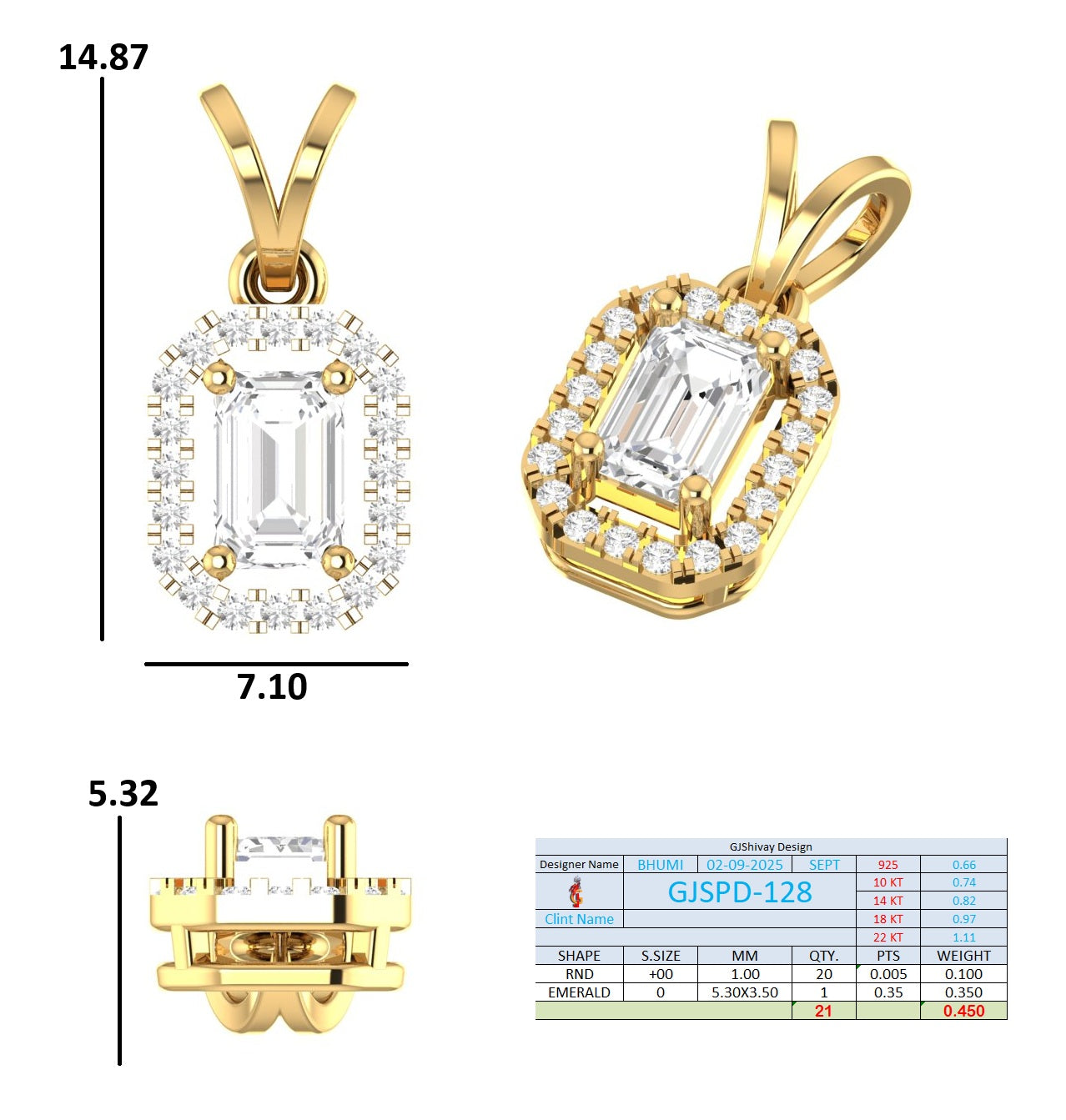 .45 Ct. Emerald-Cut Diamond Halo Pendant Necklace (GJSPD-128) 10