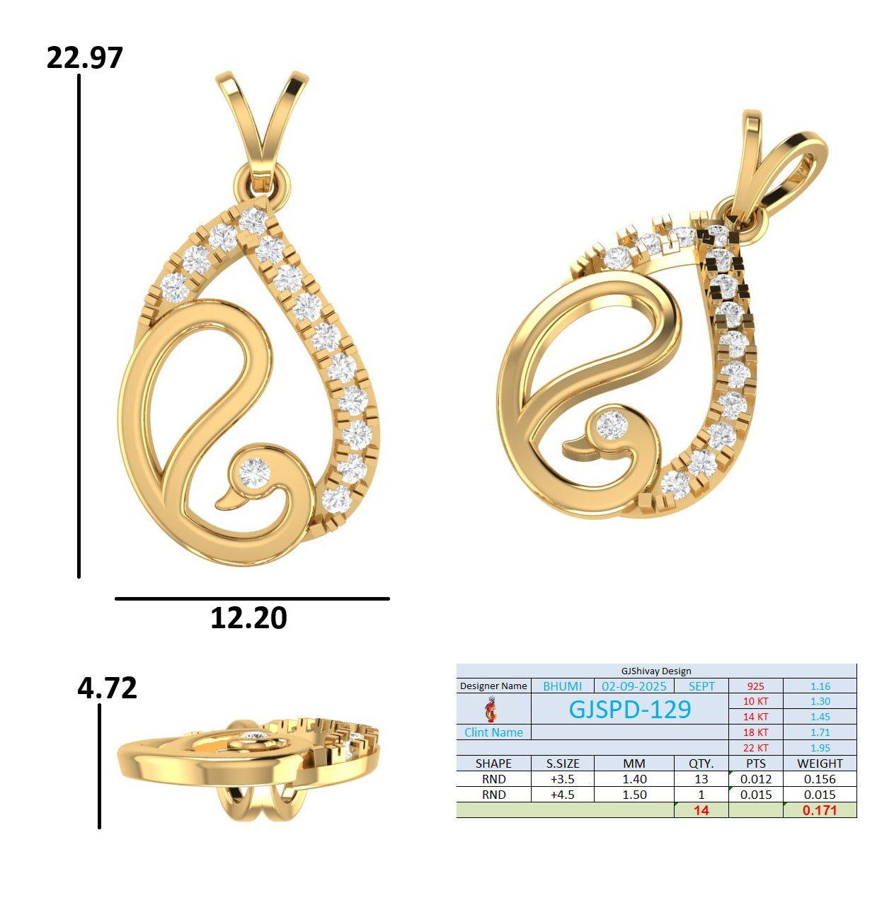 .17 Ct. Swan-Inspired Diamond Pavé Pendant Necklace (GJSPD-129) 10