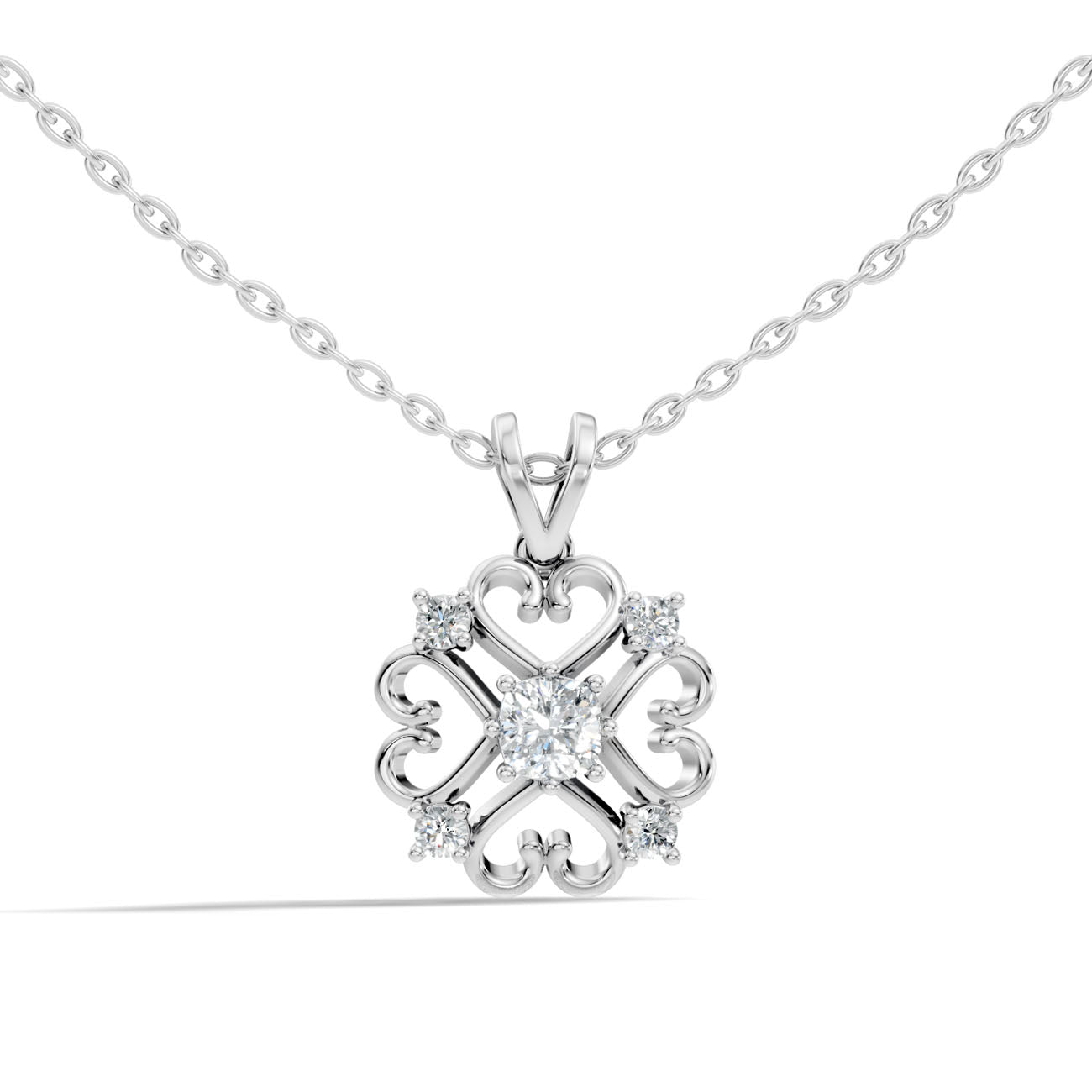 .50 Ct. Diamond Heart Motif Filigree Pendant Necklace (GJSPD-130)
