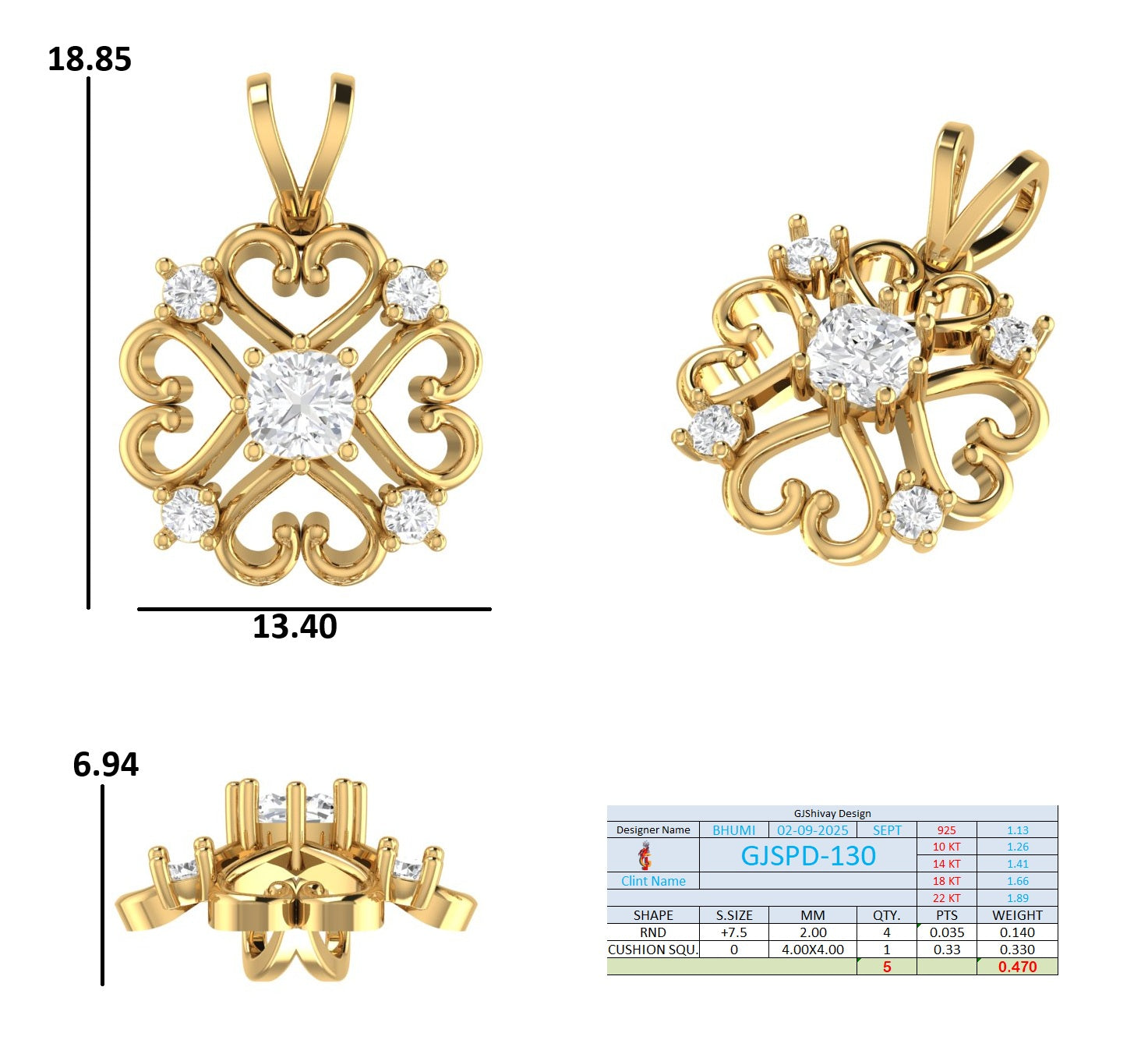 .50 Ct. Diamond Heart Motif Filigree Pendant Necklace (GJSPD-130) 10