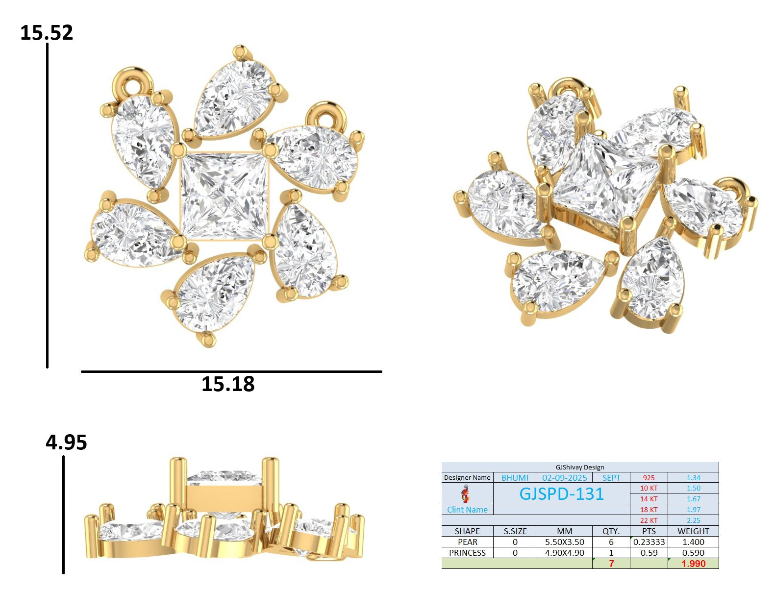 2.00 Ct. Princess Cut Diamond Floral Cluster Pendant Necklace (GJSPD-131) 10