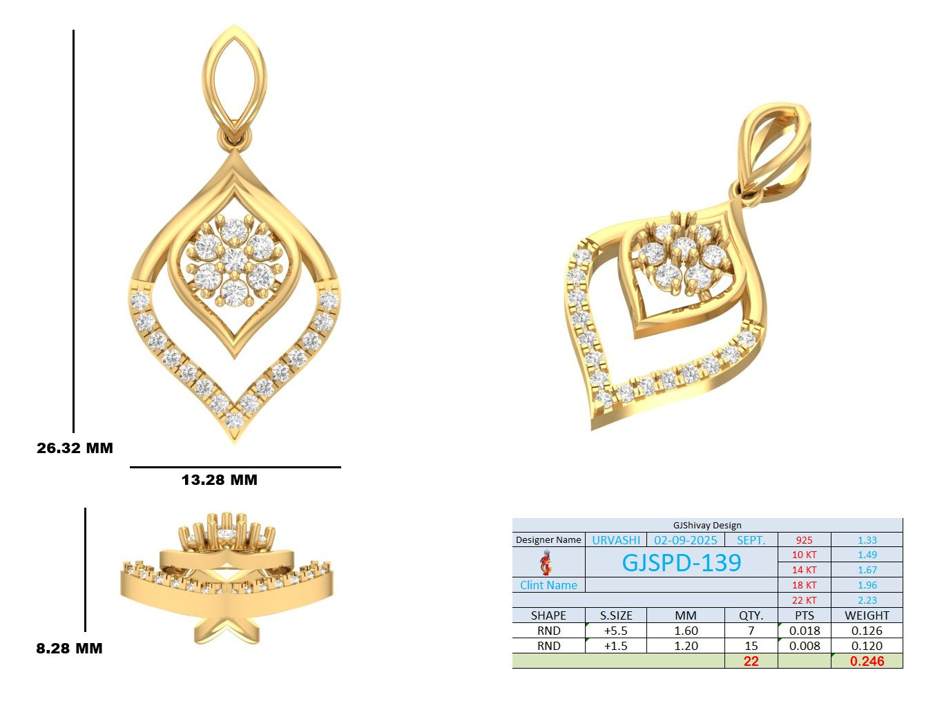.25 Ct. Double Teardrop Diamond Pendant Necklace (GJSPD-139) 10
