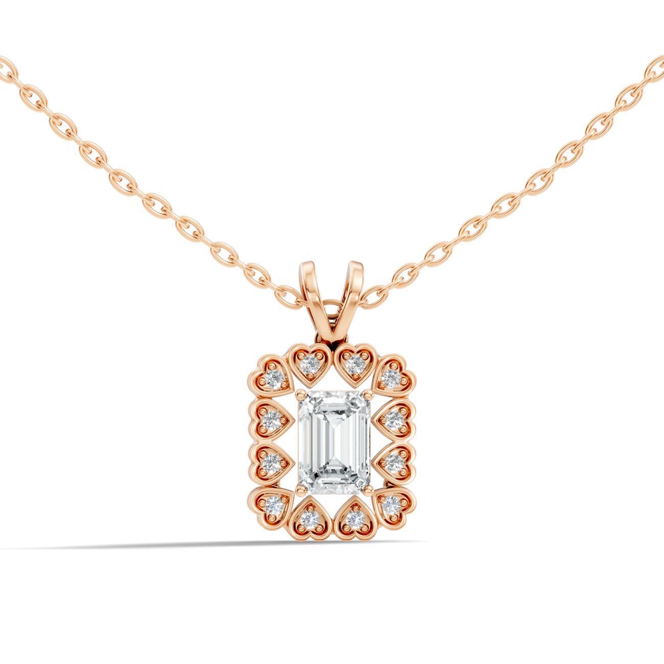 .85 Ct. Emerald-Cut Diamond Heart Halo Pendant Necklace (GJSPD-141) 8