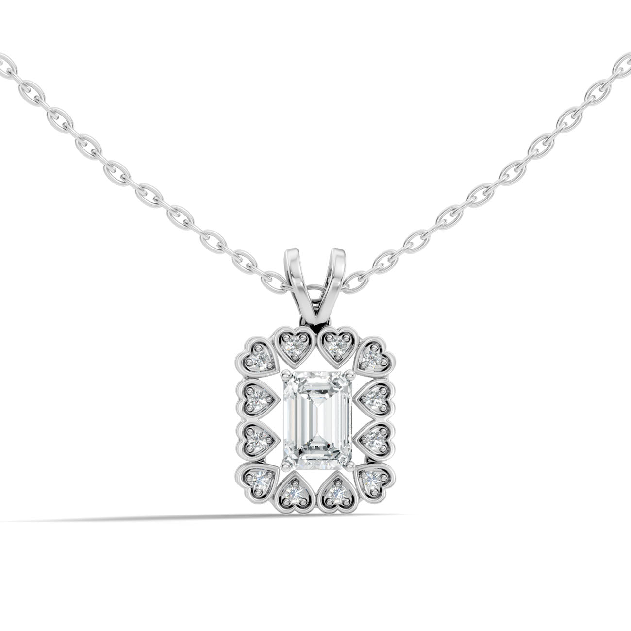 .85 Ct. Emerald-Cut Diamond Heart Halo Pendant Necklace (GJSPD-141)