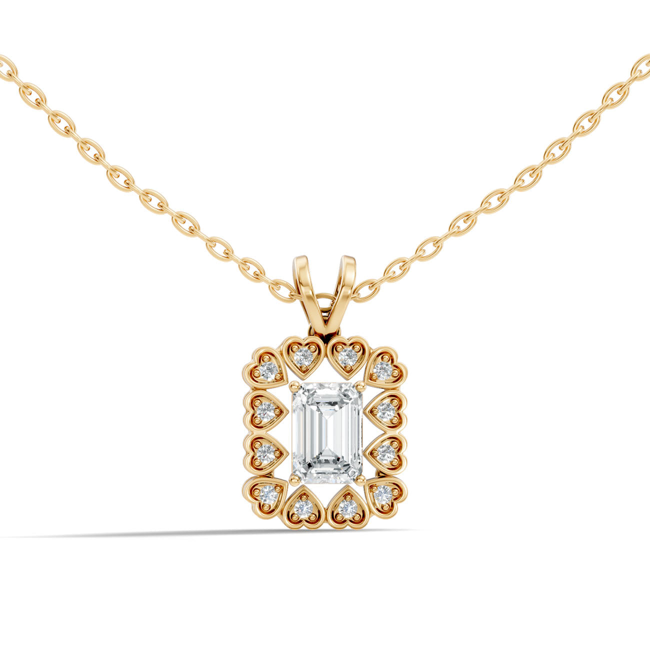 .85 Ct. Emerald-Cut Diamond Heart Halo Pendant Necklace (GJSPD-141) 4