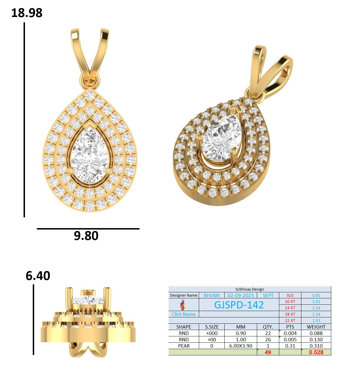 .50 Ct. Pear-Shaped Diamond Double Halo Pendant Necklace (GJSPD-142) 10