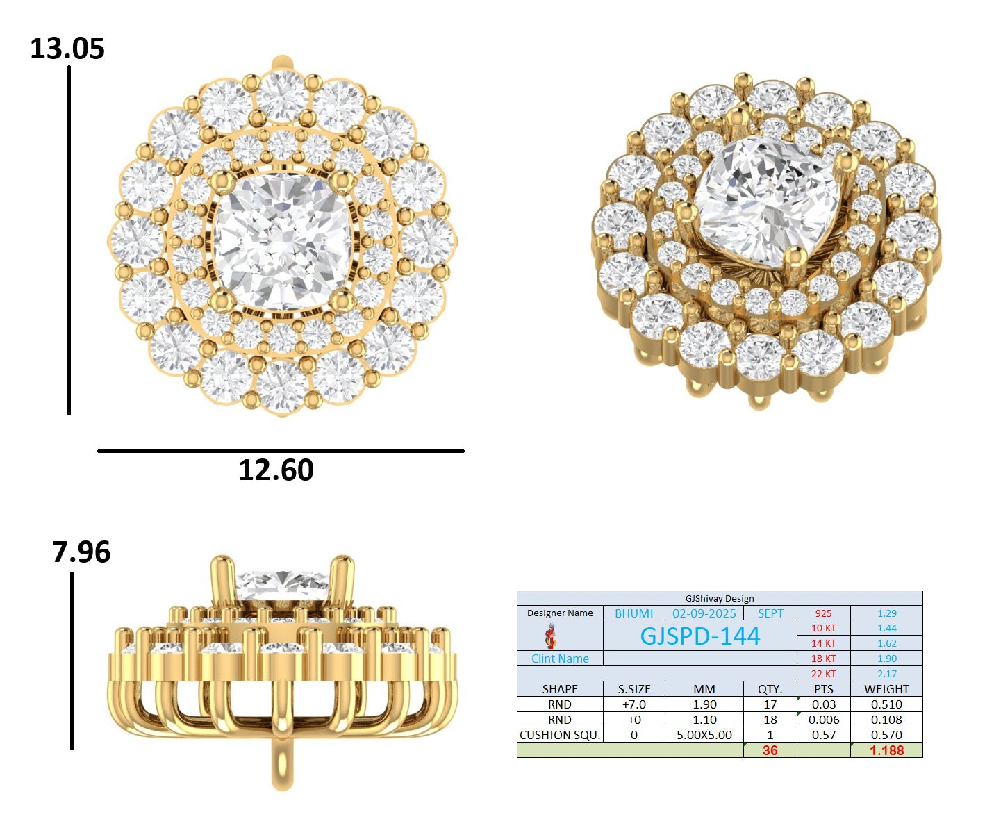 1.20 Ct. Round Diamond Cushion Halo Pendant Necklace (GJSPD-144) 10