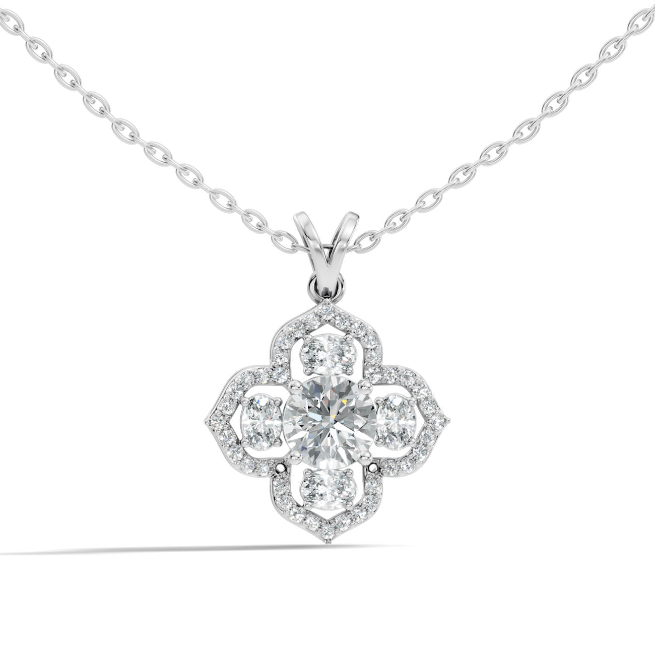 1.37 Ct. Round Diamond Floral Halo Pendant Necklace (GJSPD-147)