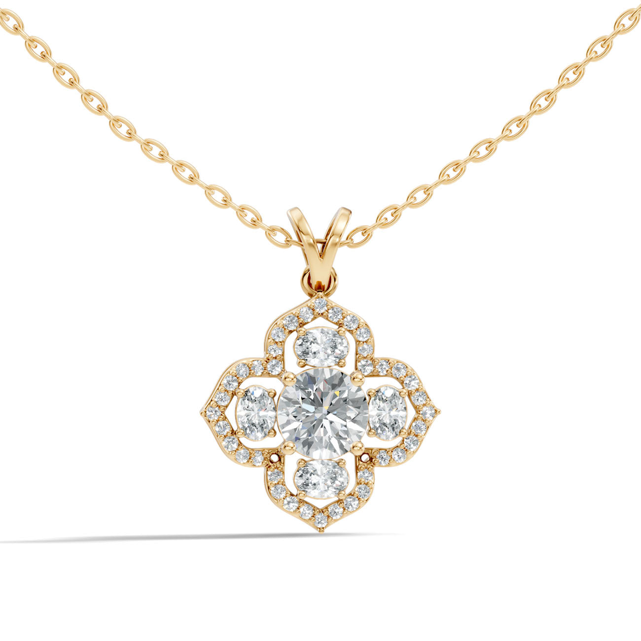 1.37 Ct. Round Diamond Floral Halo Pendant Necklace (GJSPD-147) 4