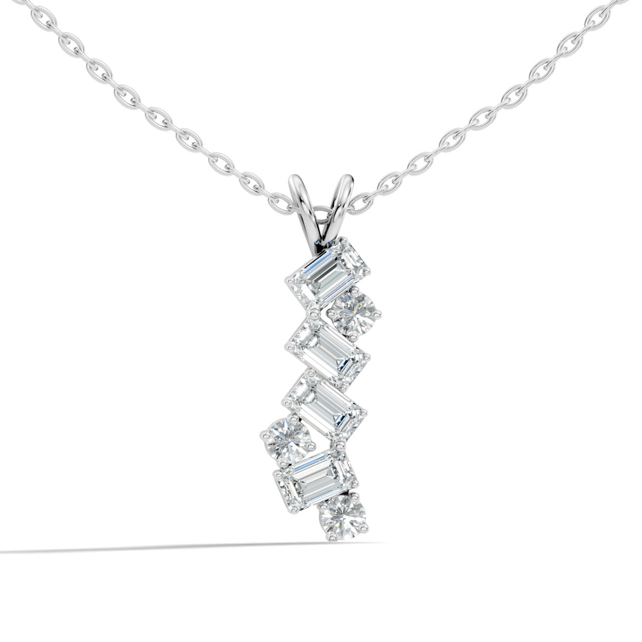 1.30 Ct. Emerald & Round Diamond Vertical Drop Pendant Necklace (GJSPD-148) 4