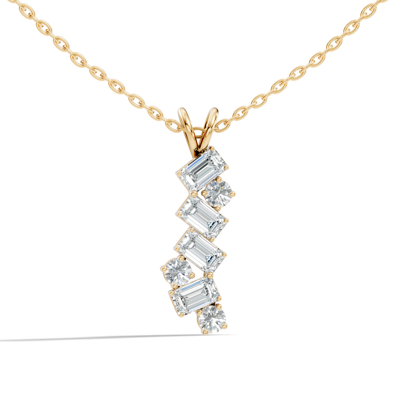 1.30 Ct. Emerald & Round Diamond Vertical Drop Pendant Necklace (GJSPD-148) 8