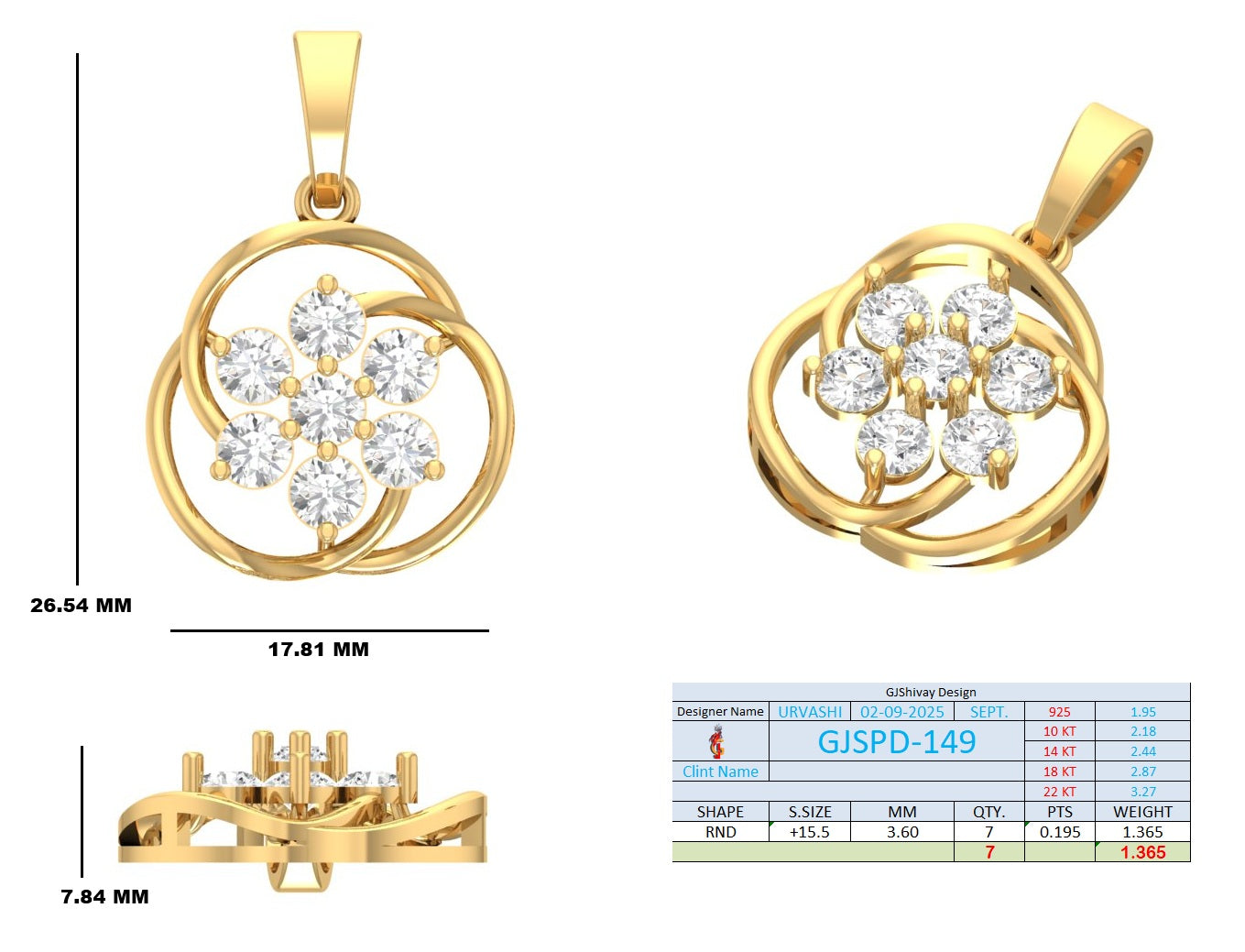1.37 Ct. Round Diamond Floral Swirl Pendant Necklace (GJSPD-149) 10