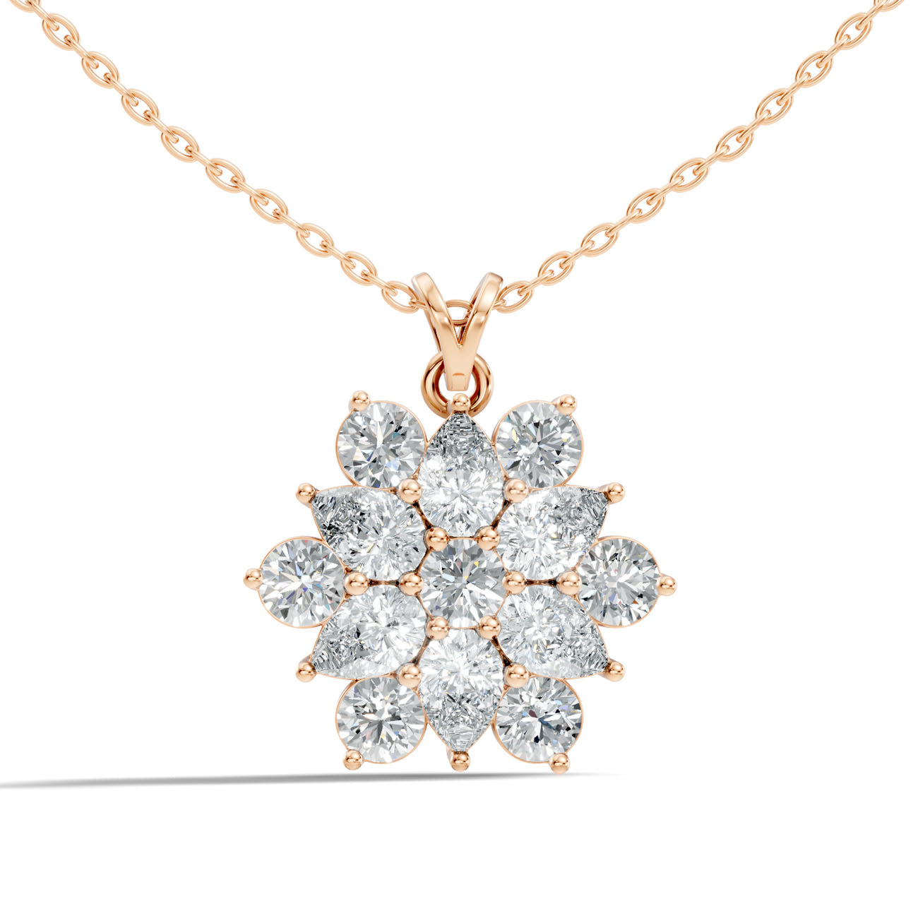 4.23 Ct. Round & Pear Diamond Cluster Flower Pendant Necklace (GJSPD-151) 4