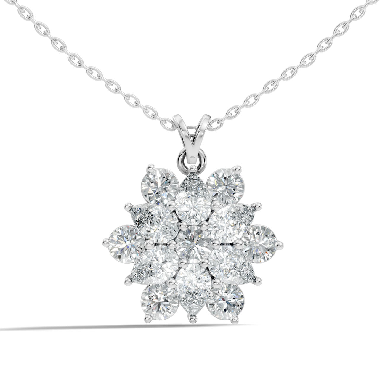4.23 Ct. Round & Pear Diamond Cluster Flower Pendant Necklace (GJSPD-151)