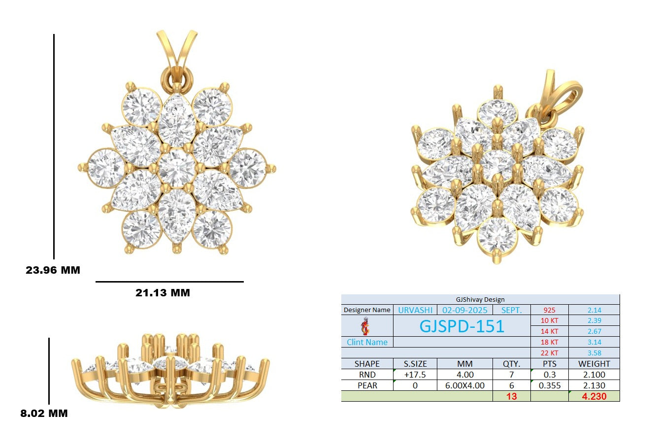 4.23 Ct. Round & Pear Diamond Cluster Flower Pendant Necklace (GJSPD-151) 10