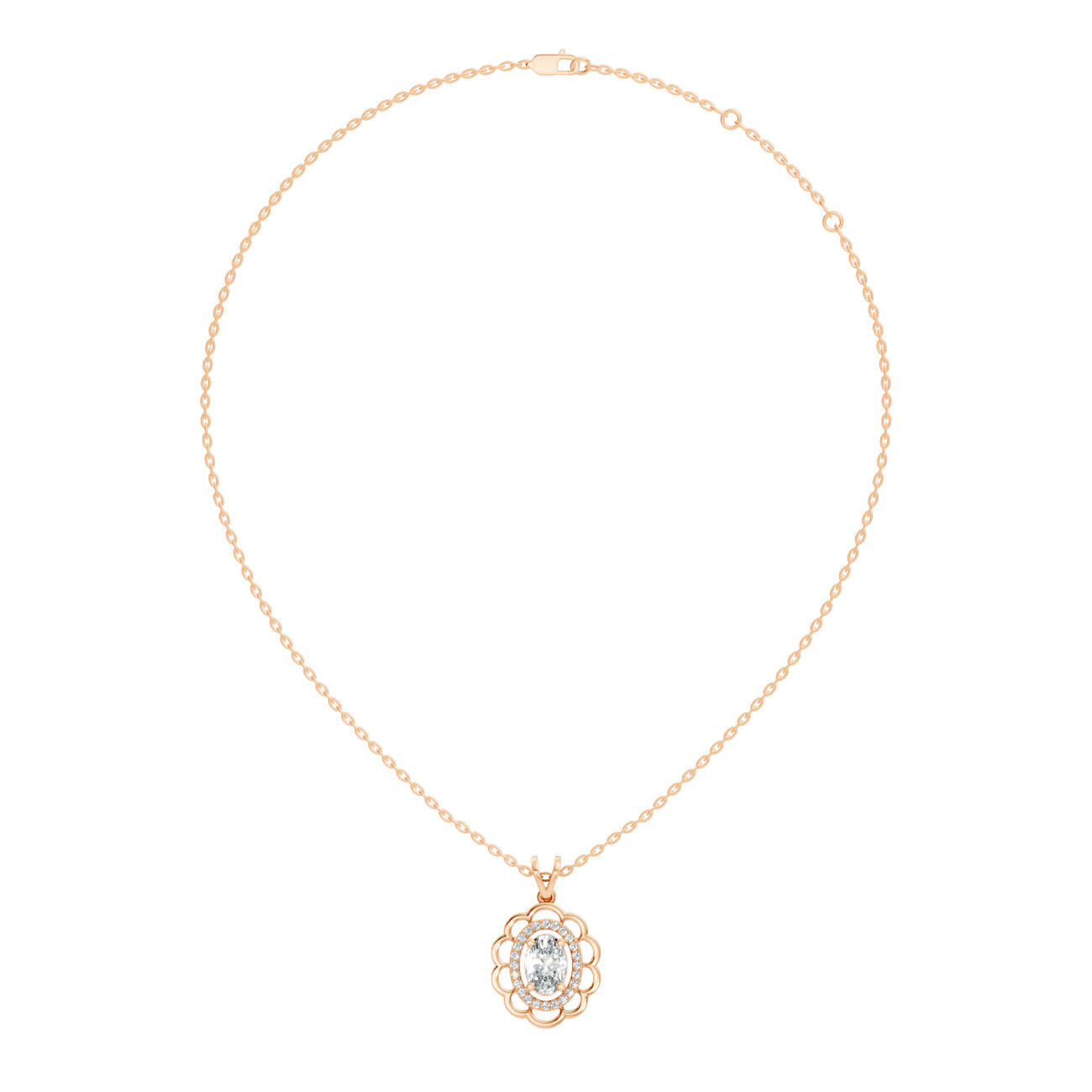 1.15 Ct. Oval Diamond Halo Floral Pendant Necklace (GJSPD-154)