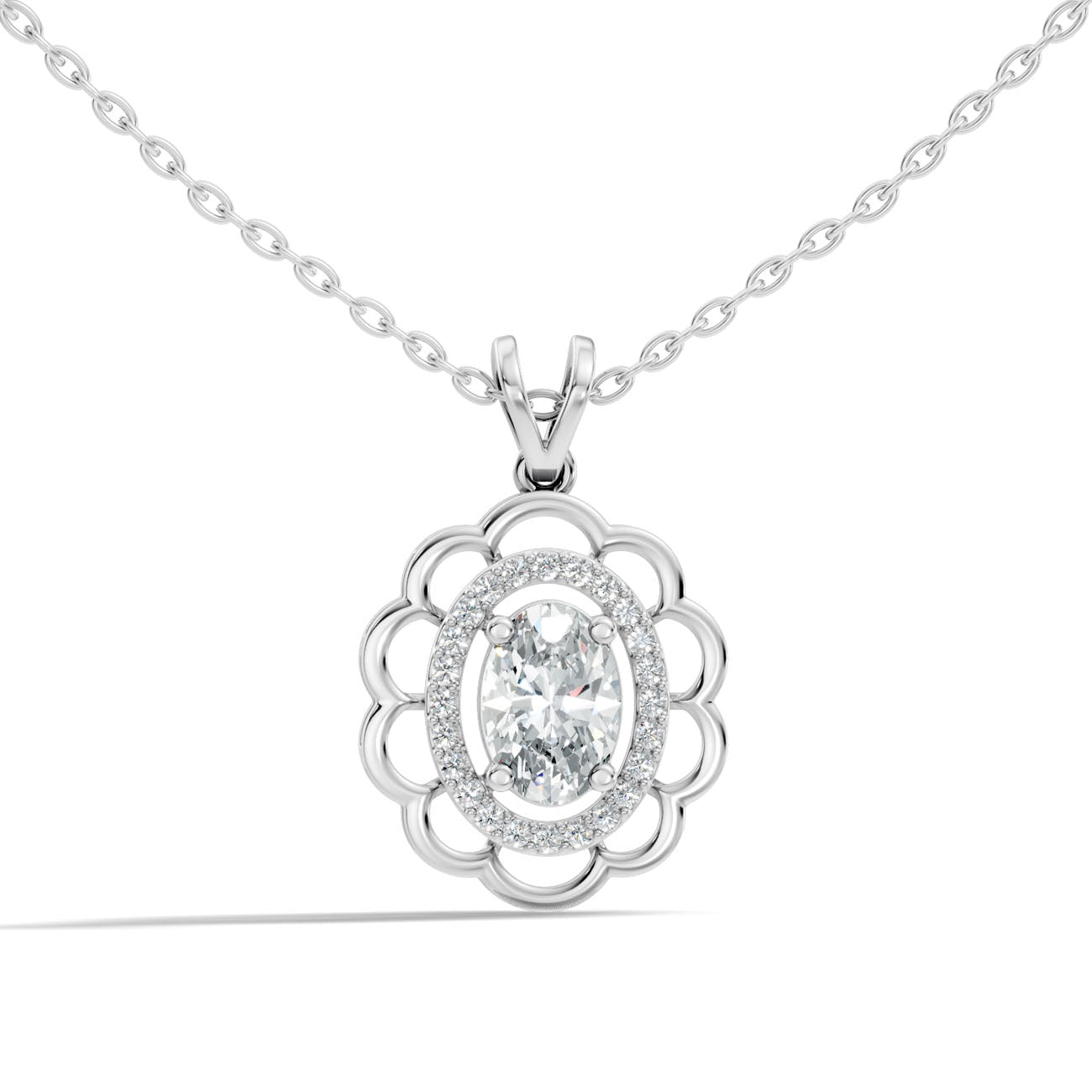 1.15 Ct. Oval Diamond Halo Floral Pendant Necklace (GJSPD-154)