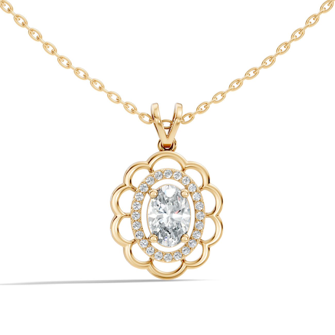 1.15 Ct. Oval Diamond Halo Floral Pendant Necklace (GJSPD-154) 8