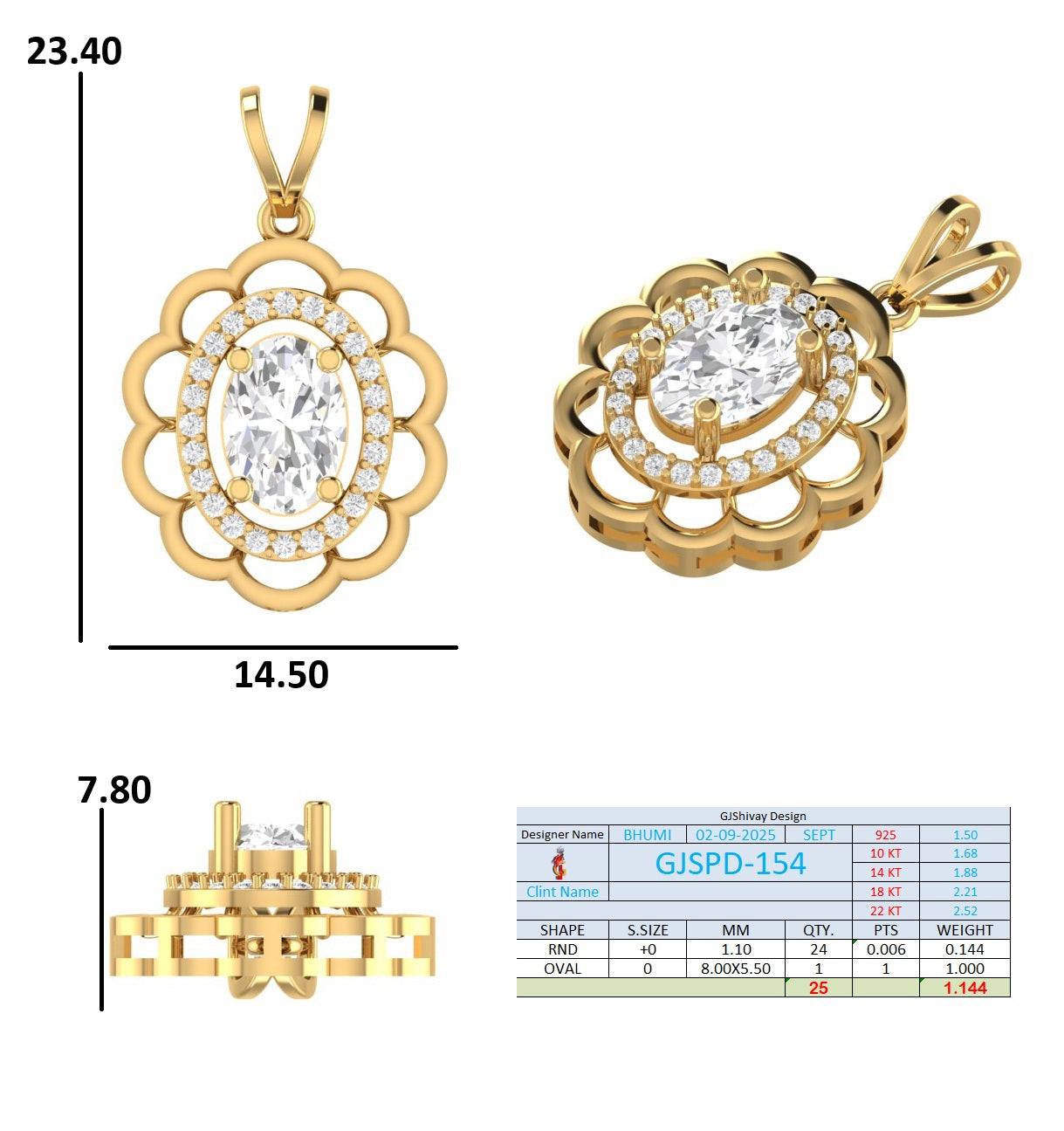 1.15 Ct. Oval Diamond Halo Floral Pendant Necklace (GJSPD-154) 10