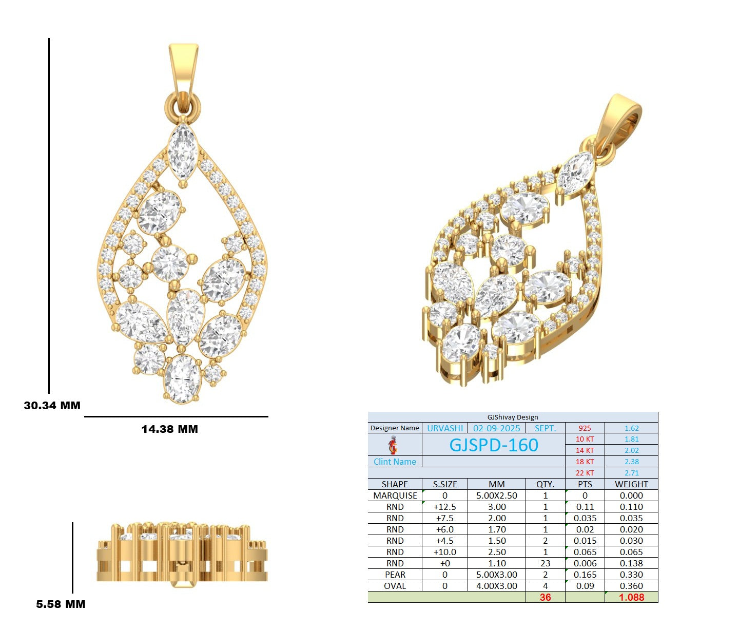1.20 Ct. Marquise & Mixed-Cut Diamond Teardrop Pendant Necklace (GJSPD-160) 10
