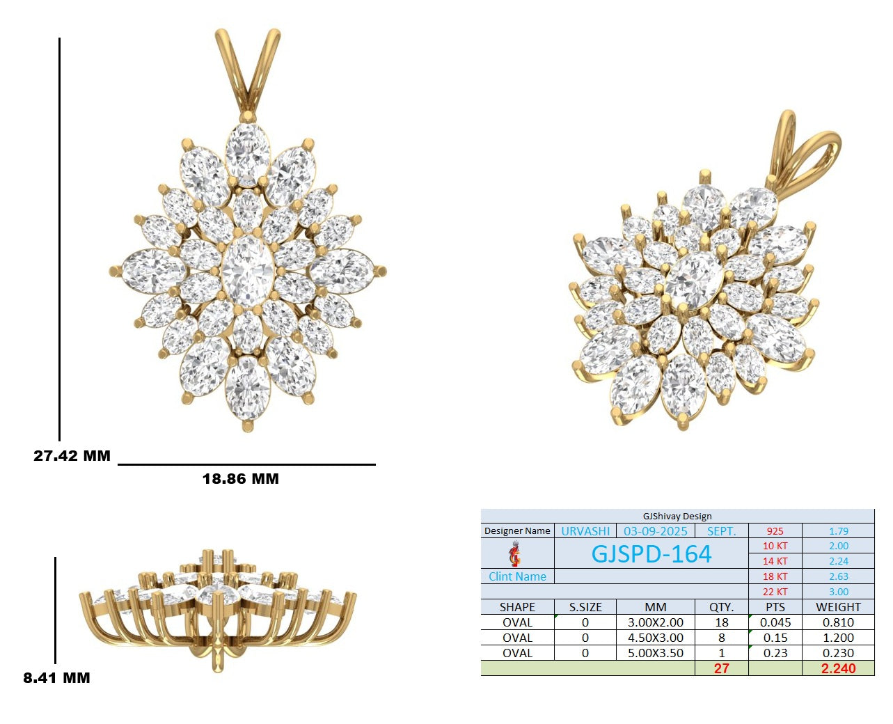 2.25 Ct. Oval Diamond Floral Cluster Pendant Necklace (GJSPD-164) 10